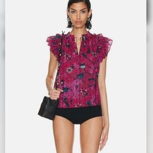 Ulla Johnson Top Fleur Cotton Blend Flutter Sleeve Pink Size 10